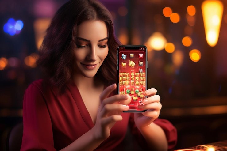 Tampilan permainan Gates of Olympus di aplikasi mobile bola tangkas dengan grid 6x5 dan simbol-simbol dewa
